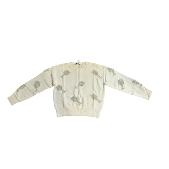 Gilli Women's Small Cream Silver Champagne Glasses Graphic Novelty Sweater - Picture 10 of 11
